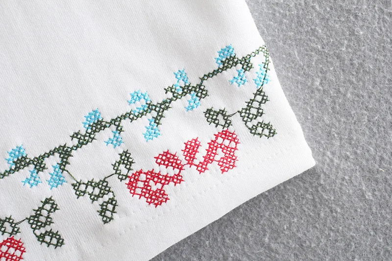 

European and American Women's Summer New Short Square Neckline Flower Embroidered Short Sleeve T-Shirt