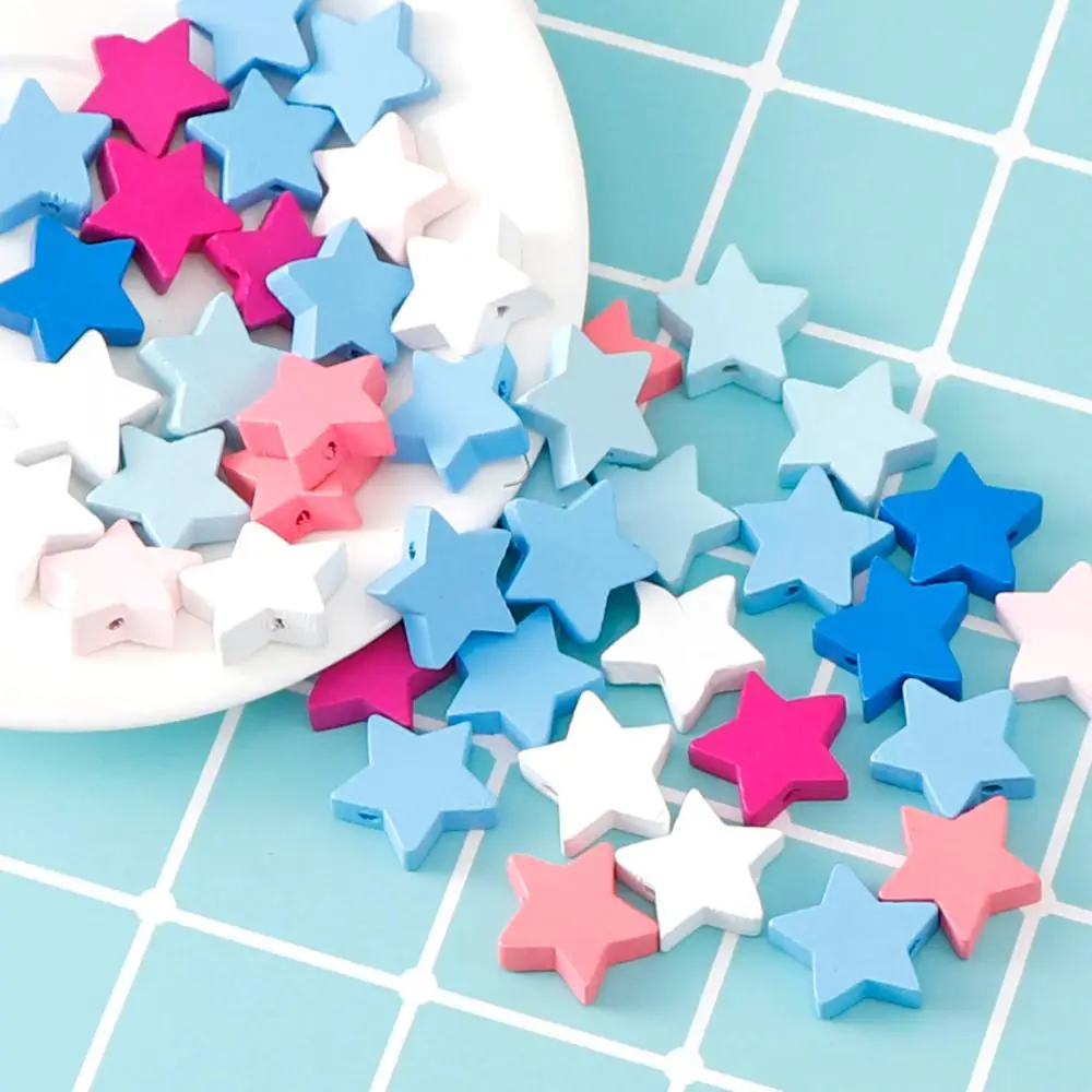 Деревянные бусины в форме сердца 25 шт./компл. смешанные цвета звездочки