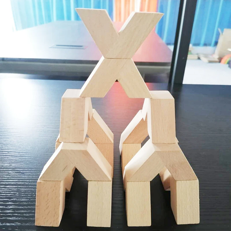 New Montessori Wooden Stacking Puzzle V-Shaped Building Balance Blocks Learning Educational Toy Jenga Games For Kids Gift | Игрушки и