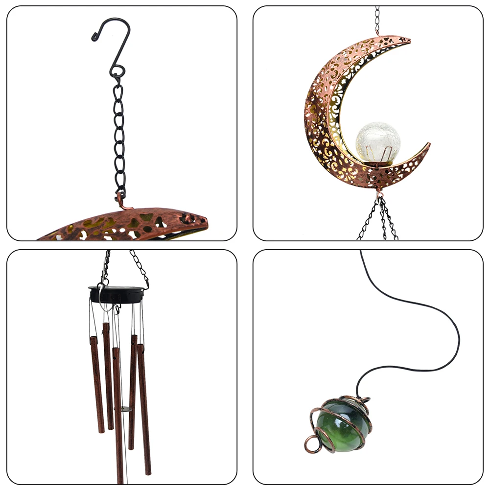 

Gift Moon Shape With Windbells Outdoor Decor For Pathway Hanging Glass Globe Patio Yard Garden Solar Light Led Party Waterproof