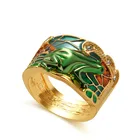Ювелирные изделия в виде животных, зеленое эмалированное широкое кольцо для женщин, Винтажные Украшения для вечерние Ринок с кристаллами, NPKDS