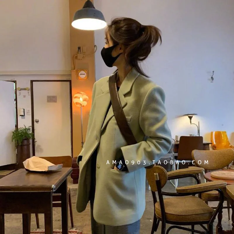 

GVUW jacket autumn 2021 women, Korean Star, Same Mint Green Suit, Thick Coat, Women's Dongmen Short Coat Bimba Y KB7190