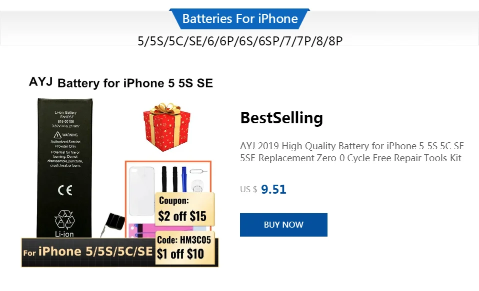 AYJ Фирменная Новинка AAAAA качественная батарея для iPhone 6S 6 5S 5C X SE 7 8 Plus XR Xs Max Высокая реальная емкость инструмент с нулевым циклом наклейка