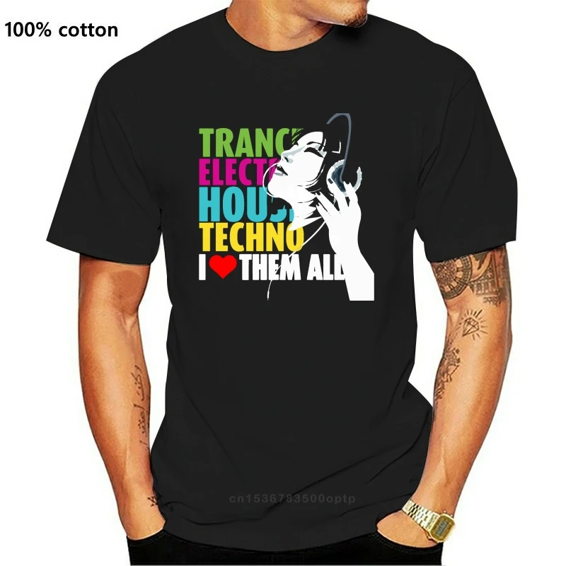 Новинка Мужская черная футболка I Heart &amp Love Trance электро-дом Dj S 5Xl 020544 | одежда