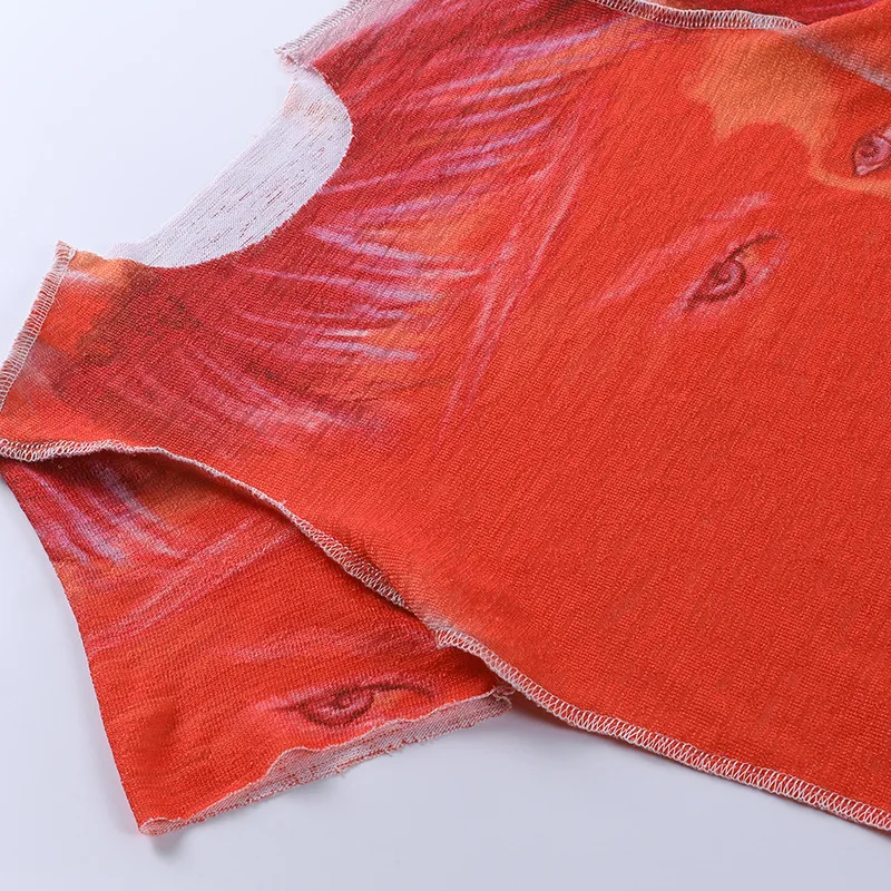 

Viifaa Red Print Y2K Dress Set Crop T-Shirt and Mini Skirt Asymmetrical Two Piece Sets Women Knitted Raw Hem Sexy 2pcs Outfits