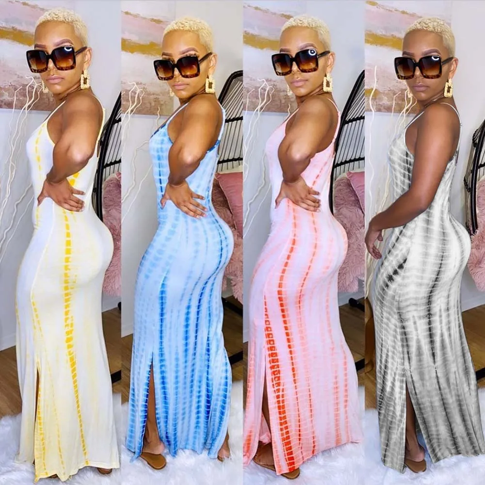 Повседневное женское длинное платье с галстуком краской|Женские платья| |