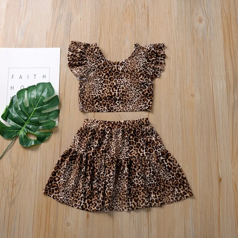 Летняя одежда для маленьких девочек леопардовая футболка на бретельках +