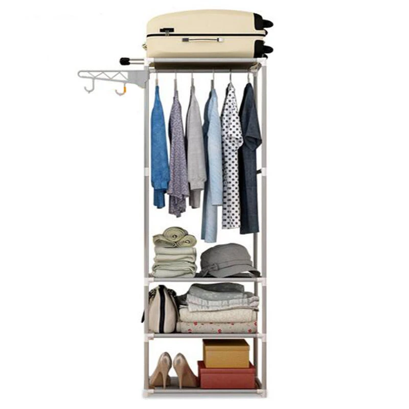 

Assembly Floor Shelf For Clothes Coat Rack Hanger Standing Metal Non-Woven Fabric Wardrobe For Clothing Storage Shelves