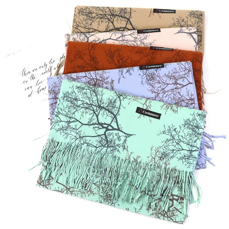 

Autumn and winter women's new double-sided imitation cashmere scarf, two-color wild tassel warmth dual-use shawl fashion scarf