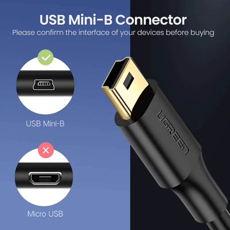 Кабель Mini USB/USB Ugreen для быстрой зарядки MP3 MP4 проигрывателя автомобильного