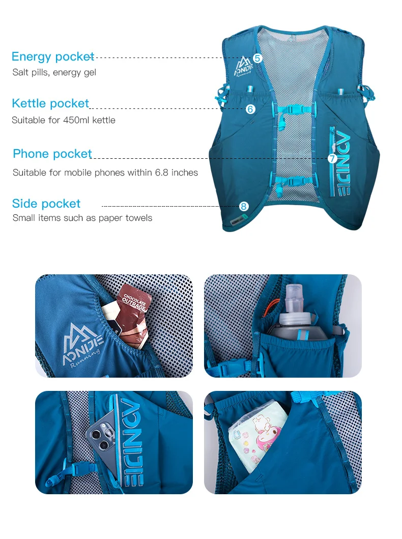 AONIJIE New C962S Update 12L Sports Off Road Backpack Running Hydration Bag Vest Soft for Hiking Trail Cycling Marathon Race