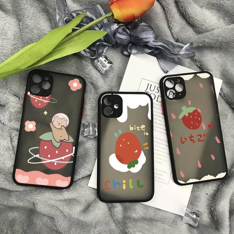 

For Boys Strawberry Cellphone Phone Case For Iphone 11 12 Pro Max 7 8 Plus X Xs Xs Max XR Translucent Matte Cvoer