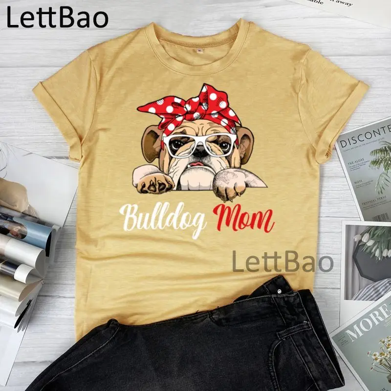 

Bulldog Mom Graphic T-Shirt Women Clothing 2021 New Fashion Clothes Women Funny Streetwear Korean Style Short Sleeve T-shirts