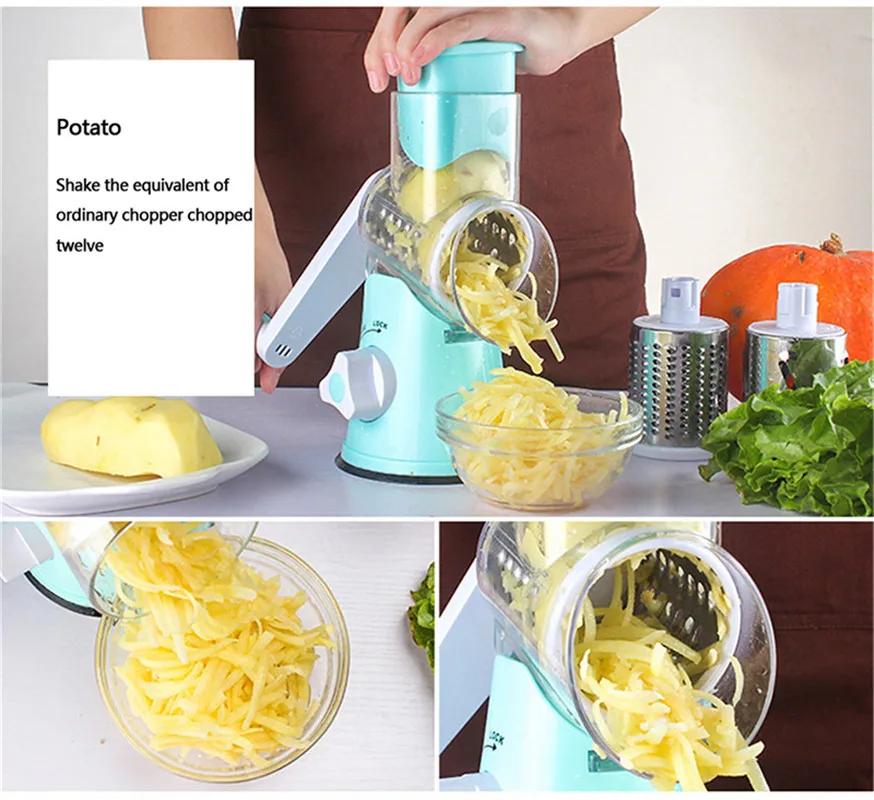 Vegetable Cutter 3 in 1 Multifunction Shredder Framing Planer Artifact Potato Chopper Miller Rotary Roller Grater Kitchen Tool | Дом и сад