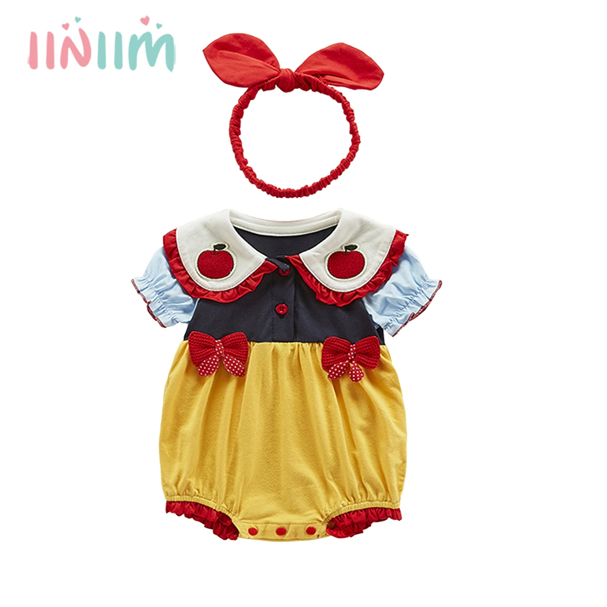 

Infant Baby Girls Princess Costume Rompers Short Sleeve Doll Collar Bowknot Bodysuit for Halloween Cosplay Party Dress Up