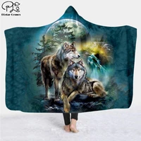 wolf 3d printed hooded blanket adult colorful child sherpa fleece wearable blanket microfiber bedding style 1