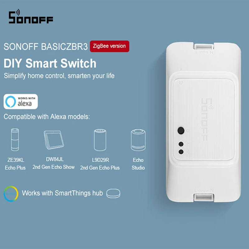 

SONOFF BASICZBR3 DIY умный светильник Zigbee, переключатель, мини-модуль реле времени, беспроводной дистанционный переключатель, работает с концентрат...