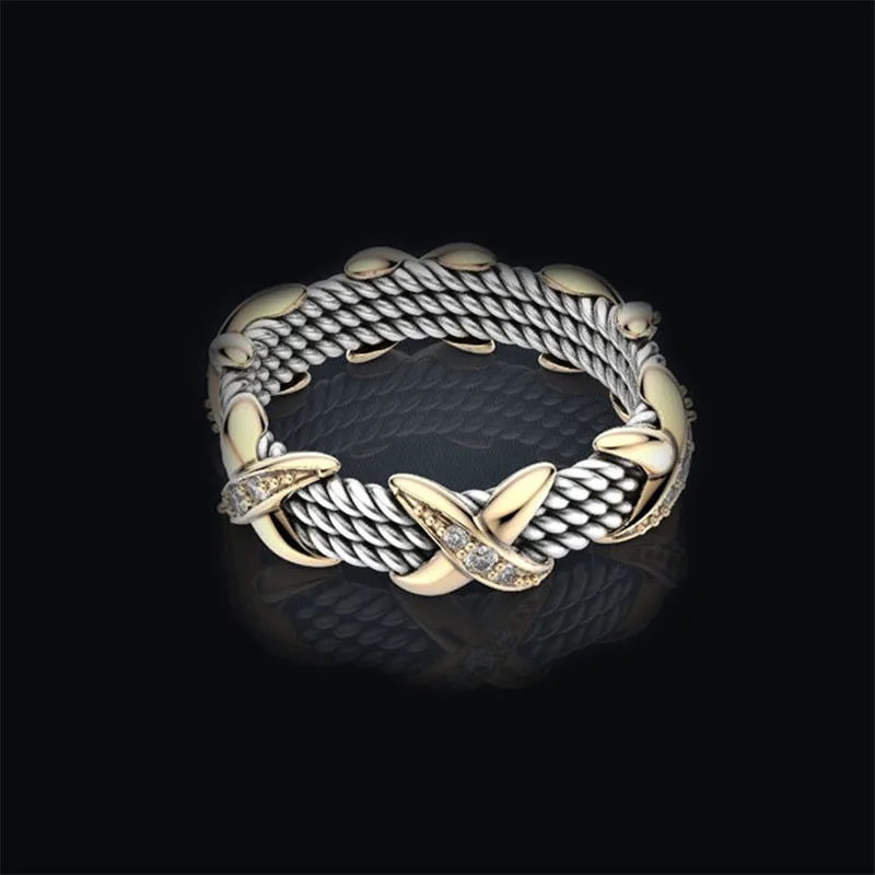 

MFY 3 Colors Creative Luxury Female Ring Jewelry X-Shaped Chain Zirconia Crystal Ring For Women Party Jewelry Accessories