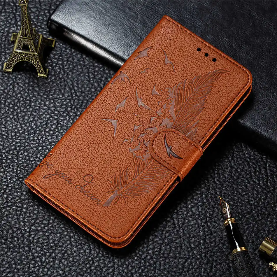 Brown A A6 милое парадное перо Litchi Чехлы для samsung Galaxy A70 A60 A50 A40 A30 A20 A10 бумажник чехол A7 A8 A8S A9 M10 M20 M30 P13G - Цвет: Brown A