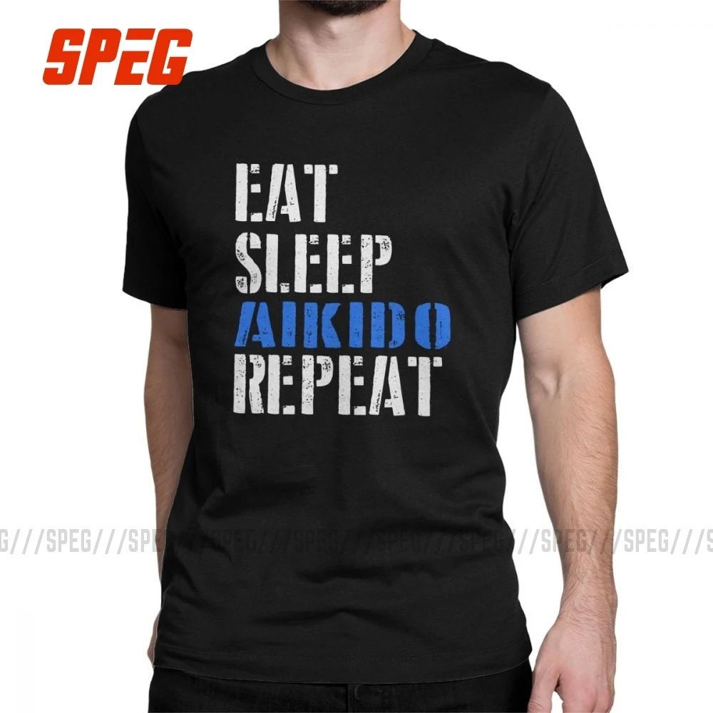 Мужская футболка с надписью Eat Sleep Aikido Repeat крутые футболки короткими рукавами и