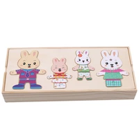 cartoon wooden toy rabbit changing clothes puzzles dress changing puzzle toys for children kids jigsaw puzzle educational