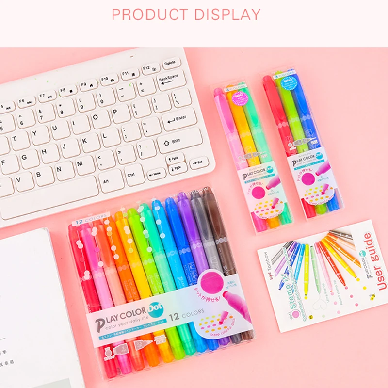 Япония TOMBOW Dot ручка с двойной головкой, волнистая цветная ручка, милая настольная книга, дневник, креативный хайлайтер, 3/12 цветов, набор, игра в цветной горошек