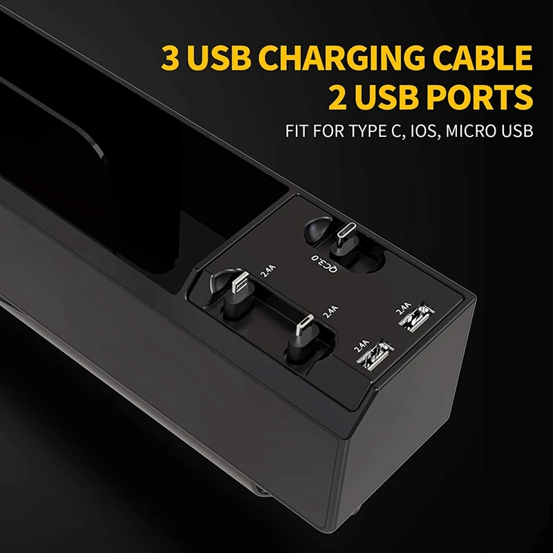 Продажа Автомобильный Органайзер с 2 USB-портами и 3 зарядными кабелями типа C, USB, многофункциональная коробка для хранения