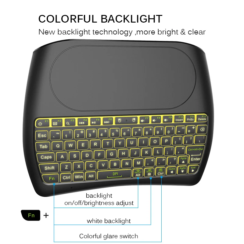 Мини 2 4 ГГц Беспроводная клавиатура Air mouse тачпад контроллер красочная подсветка