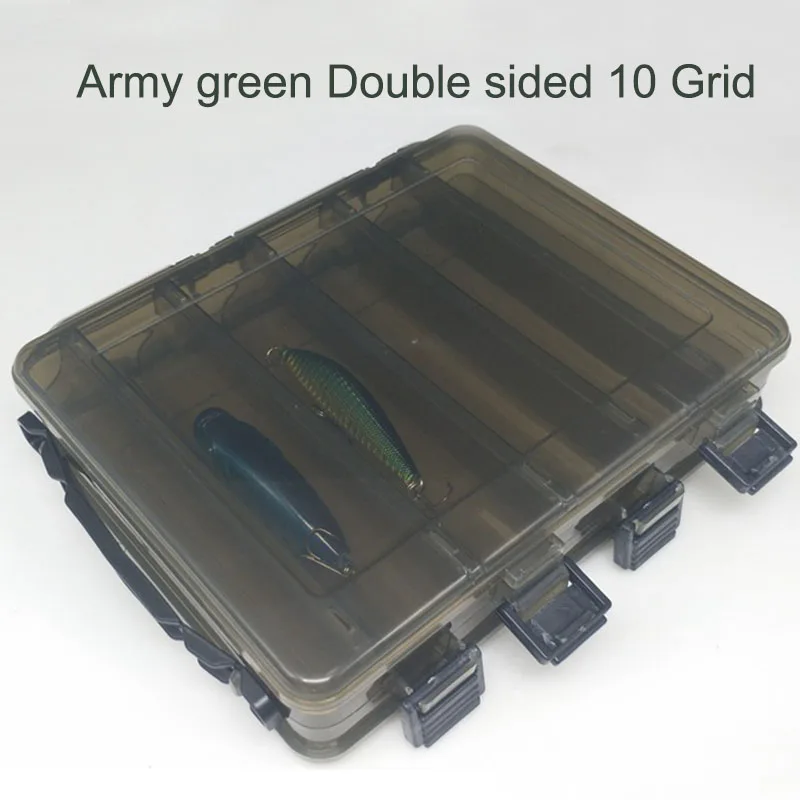 Brown L 10grid Двухсторонняя коробка для рыболовных снастей, пластиковый органайзер для летающих приманок, рыболовный крючок, аксессуары, чехол для хранения, водонепроницаемый, большой - Цвет: Brown L 10grid