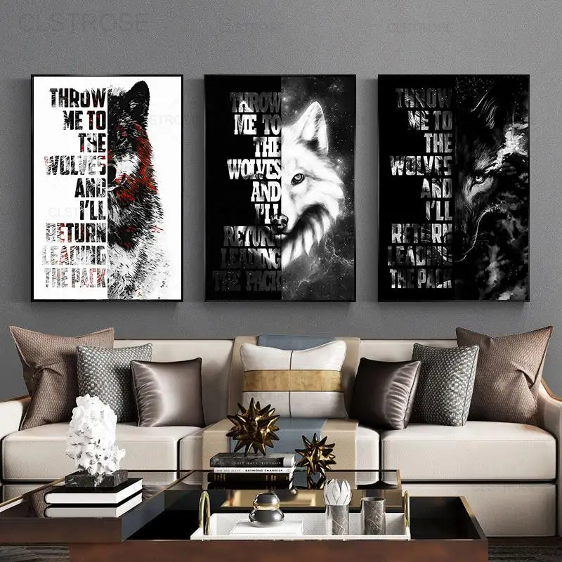 

Wolf Animal Canvas Painting Motivational Quotes Wall Art Posters and Prints Nordic Modern Modular Picture Interior Decor Office