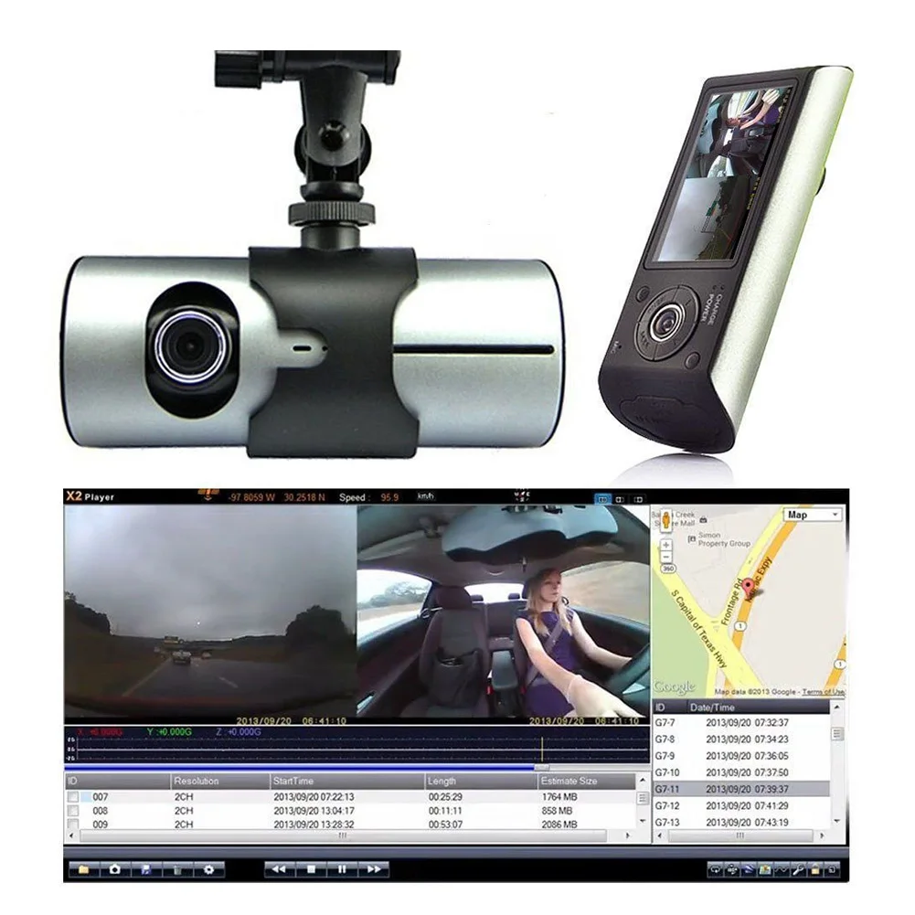 

2.7" Dual Lens Camera Car DVR R300 with GPS 2 CMOS 3D G-Sensor LCD X3000 Dash Cam Video Camcorder Cycle Recording Digital Zoom
