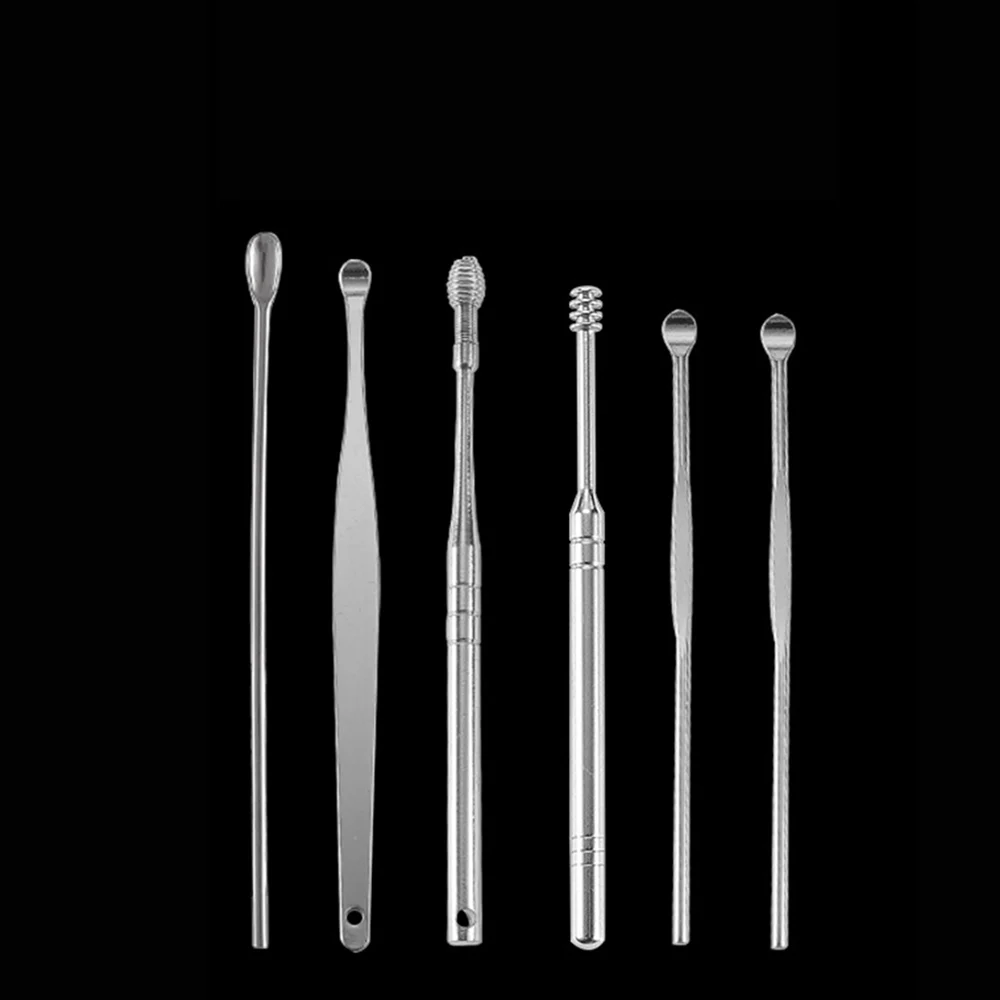 

6 Pcs/set Stainless Steel Ear Pick Spoon Ear Wax Removal Cleaner Multifunction Portable Ear Pick Ear Care Beauty Tools