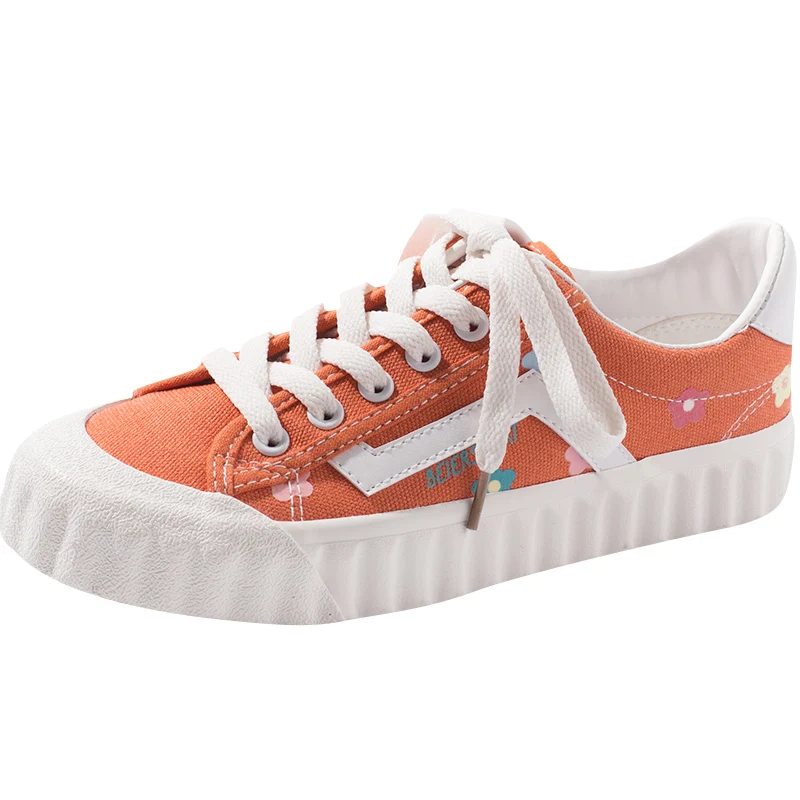 

Оранжевая парусиновая обувь с цветами; Женская обувь Ulzzang Wild Board в Корейском стиле; Кроссовки в стиле ретро в гонконгском стиле; Кроссовки Ins