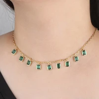 funmode green cubic zirconia geometric chain necklace for women gifts gold color chain wholesale fn12