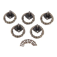 5pcs zinc alloy vintage retro ring pull knobs furniture hardware antique bronze wardrobe cabinet drawer door handles with screws