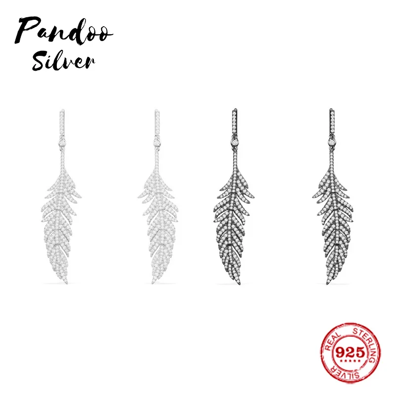 Женские серьги подвески Pandoo из стерлингового серебра с перьями оригинал