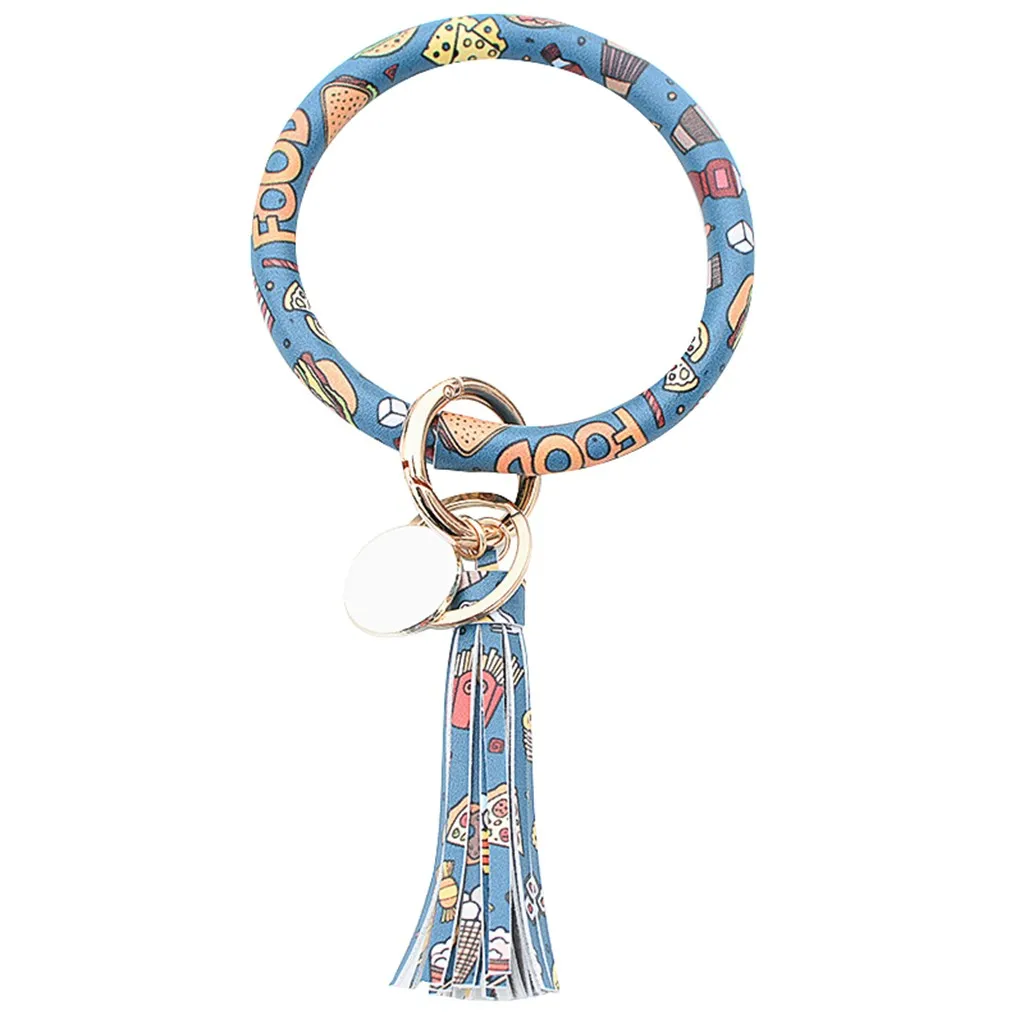 Модный тренд большой кожаный браслет круглый брелок с кисточками кольцо