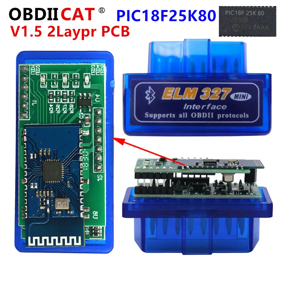 

A+Quality V1.5 PIC18F25K80 Super Mini ELM 327 V2.1 Bluetooth ELM327 OBD2 OBD II Works Android IOS WIFI Car Disgnostic Scanner