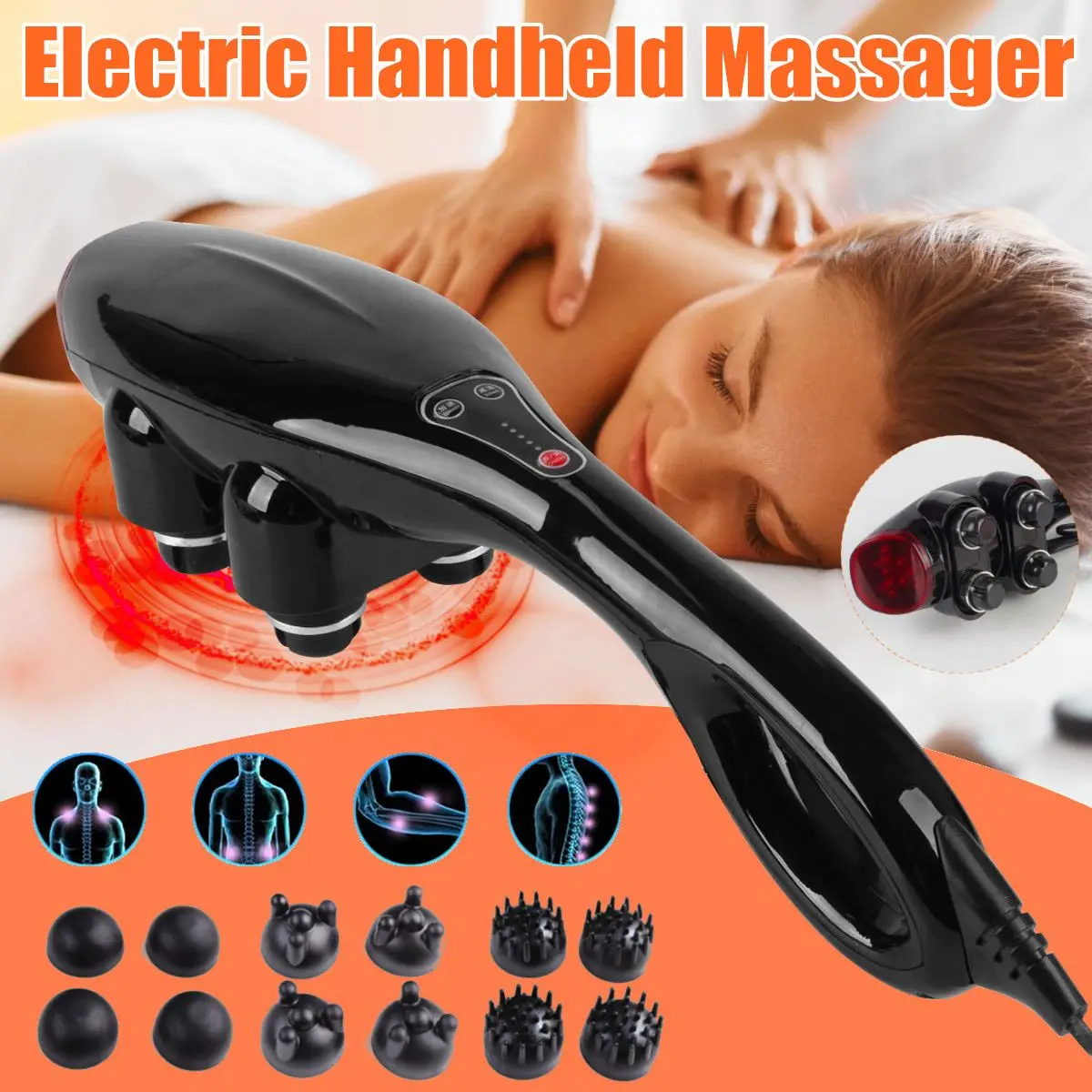 

Электрический ручной массажер, 4 головы, для всего тела, шеи, позвонков, спины, мышц, расслабляющий вибрирующий массаж глубоких тканей, забот...