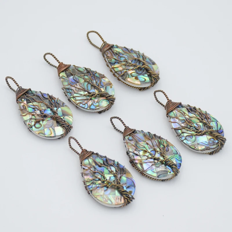 Натуральный кулон в виде раковины абалона шарик Древо жизни энергии Рейки