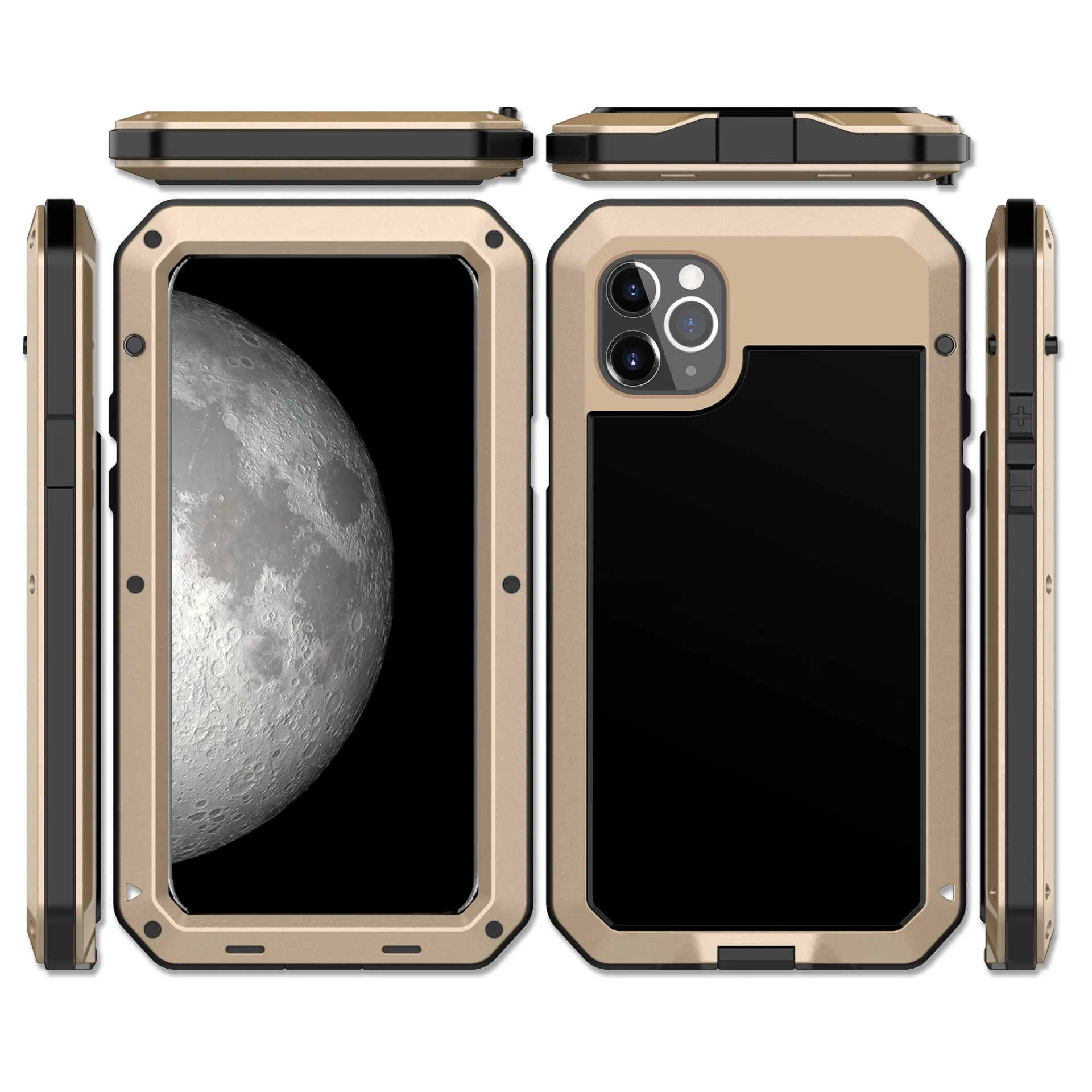 Сверхпрочный защитный чехол для iPhone 5, 6, 7, 8 Plus, X, XR, XS, 11 Pro, MAX Life, водостойкий, ударопрочный, грязеотталкивающий, Алюминиевый, металлический защитный чехол - Цвет: Золотой