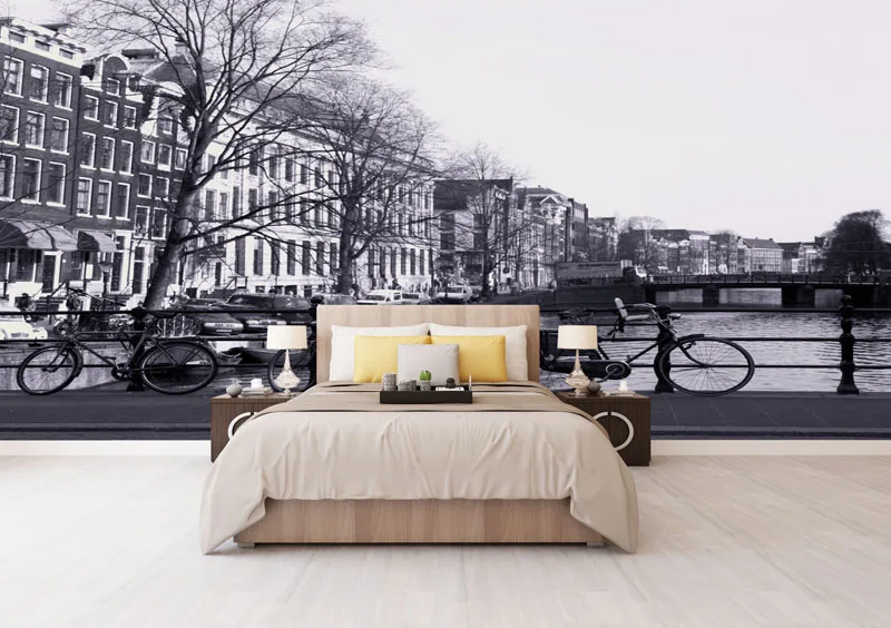 Пользовательские Черно белые строительные обои 3d настенная Фреска уличная моста