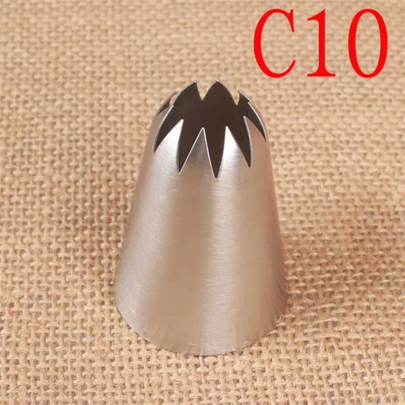 

#C10 Large Size Icing Piping Nozzle Cake Cream Decoration Stainless Steel Pastry Tips Cupcake Pastry Tools 10 Teeth Close Star