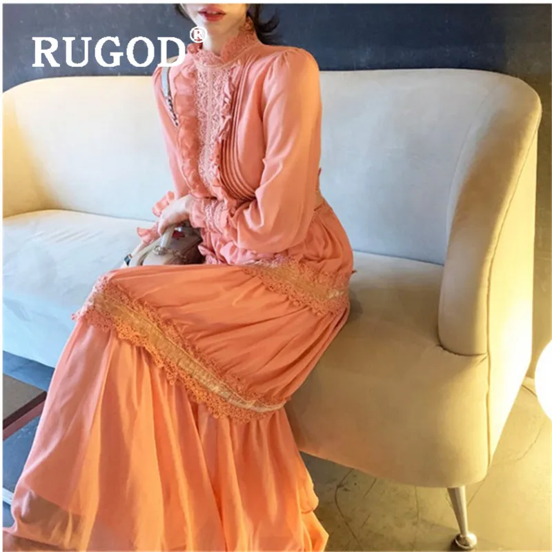 Шифоновое макси платье RUGOD Элегантное повседневное с длинными рукавами в стиле