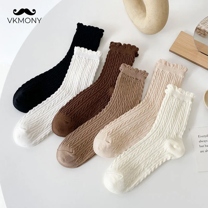 Женские хлопковые носки 3 пары/Лот Пузырьковые в японском стиле ретро с коллажем