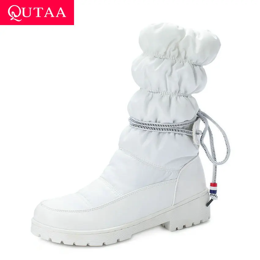 Женские зимние ботинки на платформе QUTAA черные теплые до середины икры из