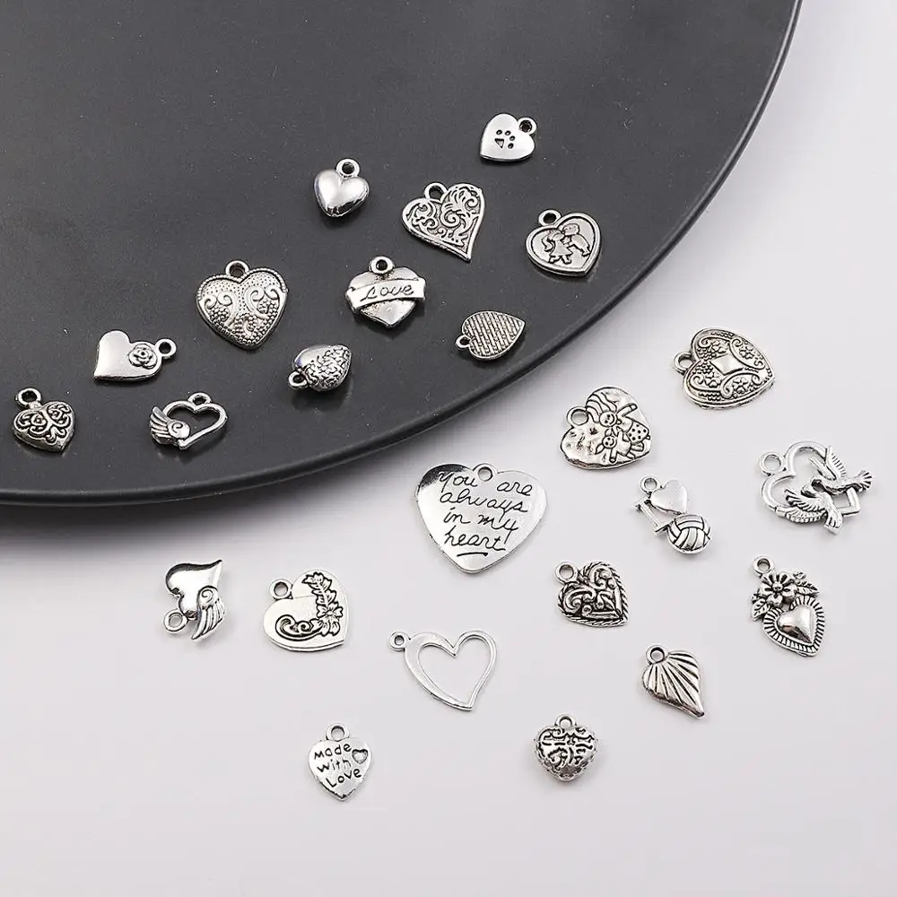 Смешанные Подвески в виде сердца античные серебряные подвески из сплавов