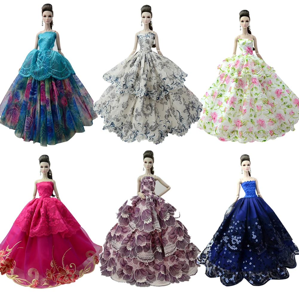 NK One Pcs Doll Princess Wedding Dress Noble Party Gown For Barbie Doll Accessories Handmake Outfit Best Gift For Girl' Doll JJ