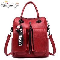 3 in 1 women backpacks vintage female shoulder bags soft leather backpack ladies travel back pack luxury bags for girls mochila