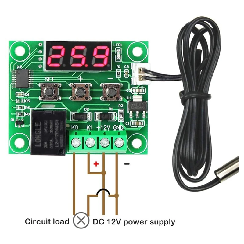 

2 Pcs Temperature Controller Module with Case - XH-W1209 Red Digital Display Thermostat DC 12V with Waterproof Probe